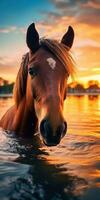 Majestic Pony Gazing into the Water Generative AI photo