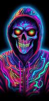 Colorful Cybermysticpunk Skull Hoody Generative AI photo