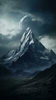 Dramatic Stormy Sky Over Rugged Mountain Range AI Generated photo