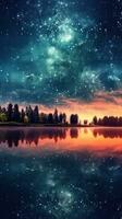 Mesmerizing Starry Night Sky Above Serene Lake with Reflection of Cosmos AI Generated photo