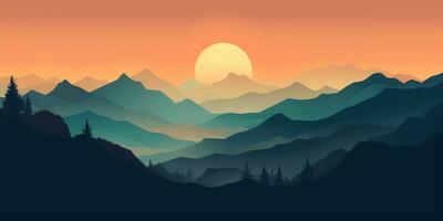 Coral Sky at Dusk A NeoGeo Minimalism Mountain Landscape AI Generated photo