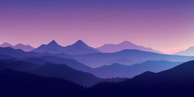 montaña paisaje a oscuridad con lila cielo ai generado foto