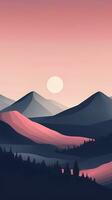 montaña paisaje con rosado cielo a oscuridad ai generado foto