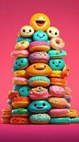 A Pile of Colorful Smiling Donuts AI Generated photo