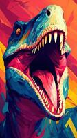 Bold and Colorful Pop Art Raptor Snarling in Blocky Style AI Generated photo