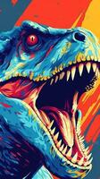 Bold and Colorful Pop Art Raptor Snarling in Blocky Style AI Generated photo