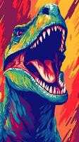 Bold and Colorful Pop Art Raptor Snarling in Blocky Style AI Generated photo