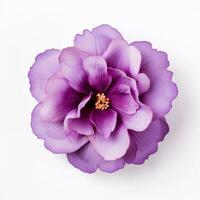 púrpura flor desde encima en blanco antecedentes ai generado foto