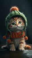 Adorable Small Kitten Wearing Colorful Bonnet AI Generated photo