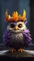 Colorful Animation Small Owl with Feathery Crown AI Generated photo