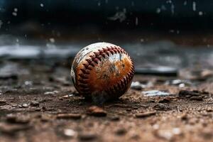 Cinematic Shot of a Stained Baseball on the Ground Generative AI photo