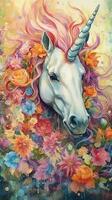 Unicorn in a Field of Flowers AI Generated photo