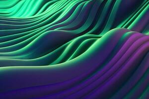 vibrante 3d olas en verde y Violeta generativo ai foto