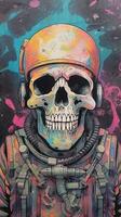 Abstract Skull Painting with Astronaut in Space Suit Generative AI photo