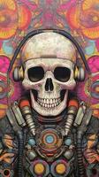 Abstract Skull Painting with Astronaut in Space Suit Generative AI photo