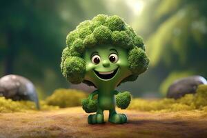 Happy Broccoli Mascot in Cinematic Shot Generative AI photo