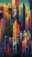 Vibrant Cityscape with Bold Colors and Modern Architecture AI Generated photo