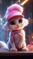Adorable Kitten in Pink Hat Smiling at Camera AI Generated photo