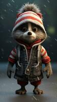 Adorable Raccoon Wearing Striped Beanie AI Generated photo