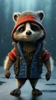 Adorable Raccoon Wearing Striped Beanie AI Generated photo