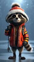 Adorable Raccoon Wearing Striped Beanie AI Generated photo