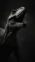 Allosaurus in Monochromatic Palette Fierce Gaze Piercing Through Darkness AI Generated photo