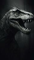 Allosaurus in Monochromatic Palette Fierce Gaze Piercing Through Darkness AI Generated photo