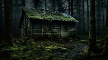 Abandoned Cabin in the Woods A Dark and Eerie Atmosphere photo