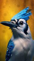 Spectacular Bluejay in Extreme Closeup Richly Textured and Highly Detailed Generative AI photo