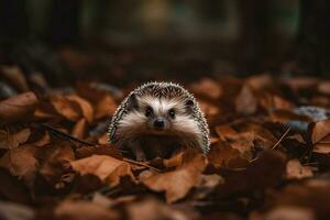Preparing for Winter Highly Detailed Cinematic Shot of a Hedgehog in Autumn Generative AI photo