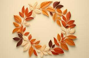 Autumn Leaf Frame on Beige Background with Brown Leaves AI Generated photo