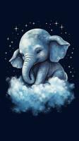 Sleeping Baby Elephant on a Dark Sky Cloud AI Generated photo