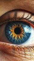 CloseUp of Beautiful Blue Eye with Cinematic Lighting AI Generated photo
