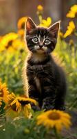 Adorable Black Kitten Playing in a Garden AI Generated photo
