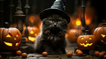 Spooky Black Cat Halloween Image AI Generated photo
