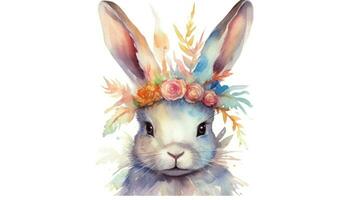 Boho Rabbit with Feather Headdress AI Generated photo