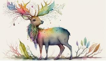 Boho Deer with Feather Headdress AI Generated photo