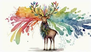 Boho Deer with Feather Headdress AI Generated photo