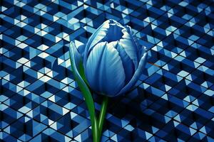 Blue Geometric Tulip Pattern on Fabric and Paper AI Generated photo