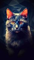 Low Poly Cat on Dark Background Generative AI photo