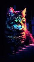 Glitchy Cat on Dark Background Generative AI photo