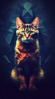 Low Poly Cat on Dark Background Generative AI photo