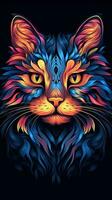 Neon Cat on Dark Background Generative AI photo