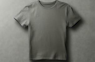 Mens Black TShirt Template on Gray Background AI Generated photo