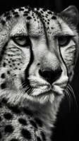 Black and White Cheetah on Dark Background in Full Focus Generative AI photo