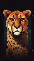 Illustrated Cheetah on Dark Background Generative AI photo