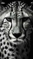 Black and White Cheetah on Dark Background in Full Focus Generative AI photo