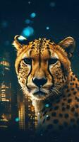 Double Exposure Cheetah on Dark Background Generative AI photo