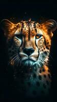 Double Exposure Cheetah on Dark Background Generative AI photo