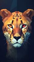 Low Poly Cheetah on Dark Background Generative AI photo